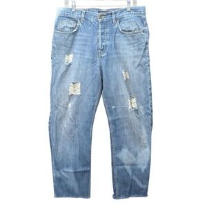 J.Crew Button Fly Distressed Men's Jeans Sz 34x34 Cotton Grunge Blue Vintage USA